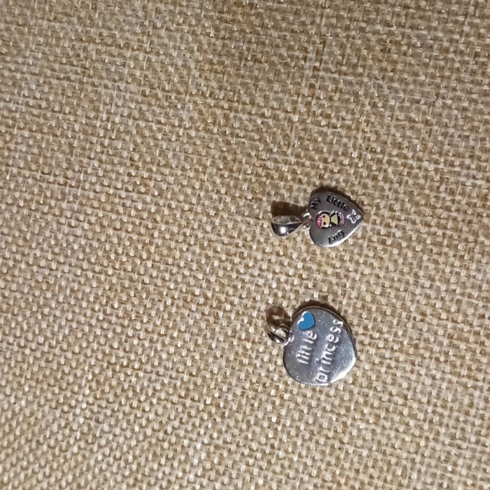 2pc Vtg .925 Sterling Silver "Little Princess" and "My Little Girl" Pendant Set.